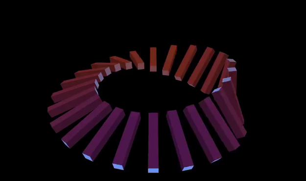 Animated GIF. Shows a Möbius strip made up of square base bars that keep rotating by half a turn in a staggered manner.