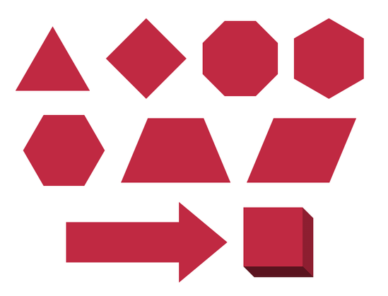 Different shapes created with CSS (triangles, hexagon, arrow, cube, etc.)